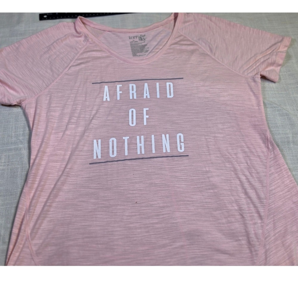Terra & Sky Womens 1X Afraid Of Nothing Graphic Tee V-Neck Pink TS18205
